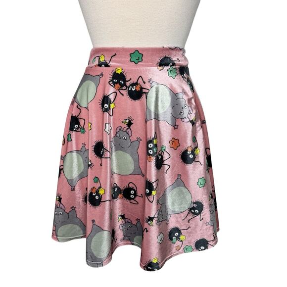 Vintage Spirited Away Studio Ghibli Pink Velvet Print Skater Skirt Size Small - Picture 3 of 9